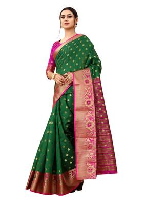 Green woven art silk sarees saree with blouse 3