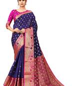 Navy blue woven art silk sarees saree with blouse