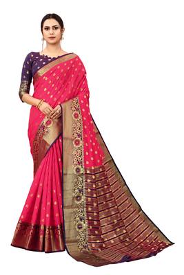 Peach woven art silk sarees saree with blouse 1