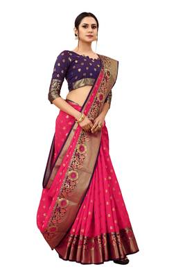 Peach woven art silk sarees saree with blouse 3