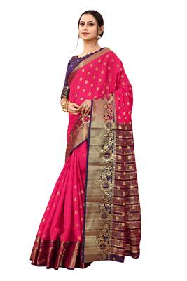 Peach woven art silk sarees saree with blouse 4