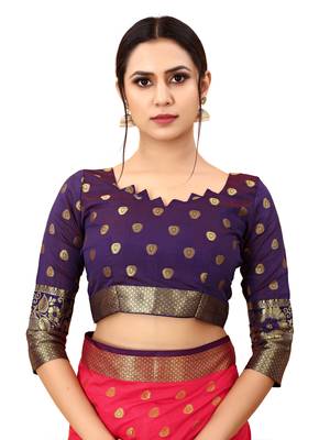 Peach woven art silk sarees saree with blouse 5