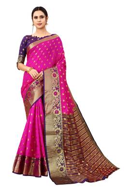 Pink woven art silk sarees saree with blouse 1