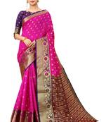 Pink woven art silk sarees saree with blouse