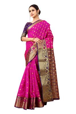 Pink woven art silk sarees saree with blouse 4