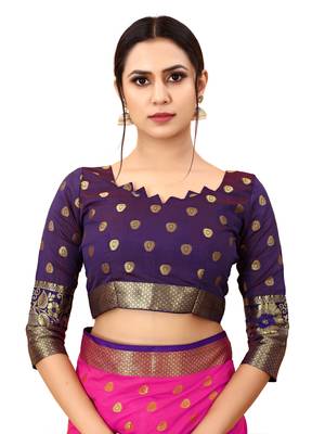 Pink woven art silk sarees saree with blouse 5