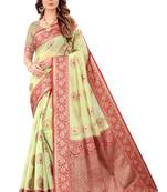 Green woven tussar silk saree with blouse