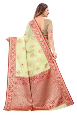 Green woven tussar silk saree with blouse 2