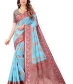 Sky blue woven tussar silk saree with blouse