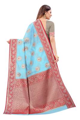 Sky blue woven tussar silk saree with blouse 2