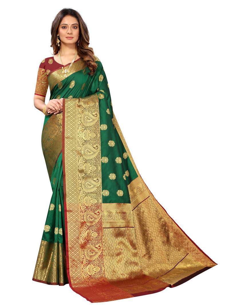 Green woven art silk sarees saree with blouse