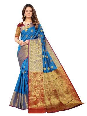 Sky blue woven art silk sarees saree with blouse 1