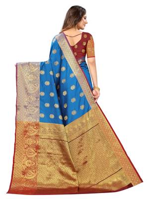 Sky blue woven art silk sarees saree with blouse 2