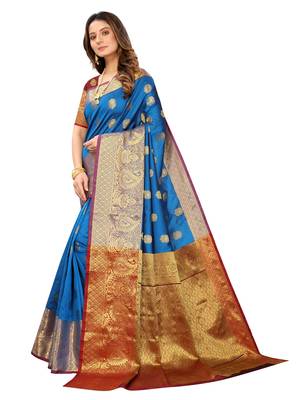 Sky blue woven art silk sarees saree with blouse 4