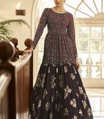 Maroon Metallic foilage print georgette Anarkali long gown