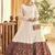 White & Brown Metallic foilage print georgette Anarkali long gown