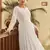 White & Brown Metallic foilage print georgette Anarkali long gown