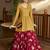 Mustard Yellow & Rani Pink Metallic foilage print georgette Anarkali long gown