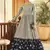 Pista Grey & Navy Blue Metallic foilage print georgette Anarkali long gown