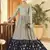 Pista Grey & Navy Blue Metallic foilage print georgette Anarkali long gown