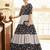 Navy-blue & Grey Metallic foilage print georgette Anarkali long gown