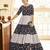 Navy-blue & Grey Metallic foilage print georgette Anarkali long gown