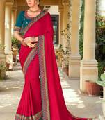Woven Border Vichitra Silk Saree in Beautiful Carrrot Red Color Paired with Embroidered Blouse