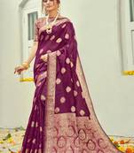 Saree Swarg Magenta Cotton Blend Saree with Blouse