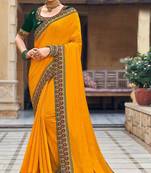 Woven Border Vichitra Silk Saree in Beautiful Yellow Color Paired with Embroidered Blouse