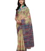 Light yellow printed linen saree with blouse