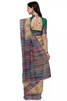 Light yellow printed linen saree with blouse