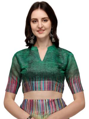 Light yellow printed linen saree with blouse 5