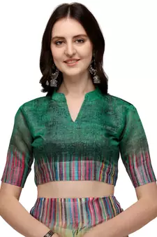 Light yellow printed linen saree with blouse