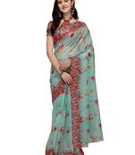 Light blue printed linen saree with blouse