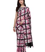 White printed linen saree with blouse