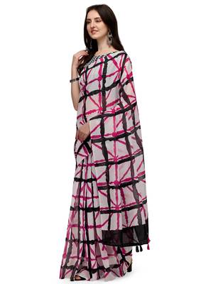 White printed linen saree with blouse 2