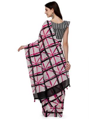 White printed linen saree with blouse 3