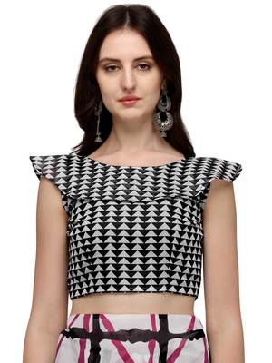 White printed linen saree with blouse 5