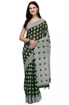 Green printed linen saree with blouse