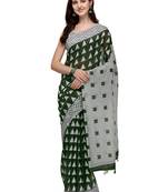 Green printed linen saree with blouse