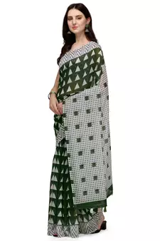 Green printed linen saree with blouse
