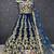 Dark-aqua-blue embroidered velvet semi stitched lehenga