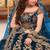 Dark-aqua-blue embroidered velvet semi stitched lehenga
