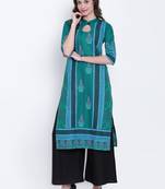 Green printed cotton kurtas-and-kurtis