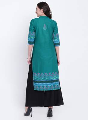 Green printed cotton kurtas-and-kurtis 3