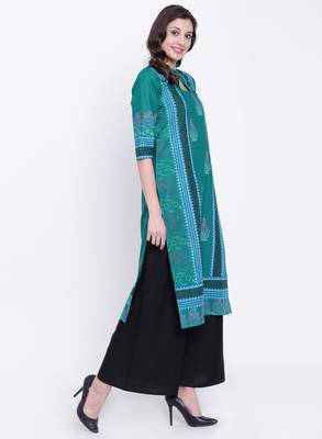 Green printed cotton kurtas-and-kurtis 4