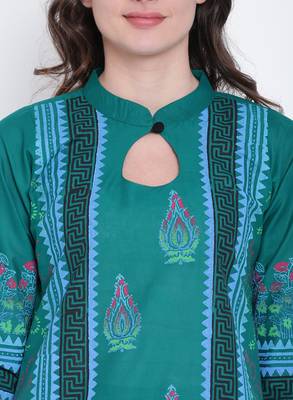 Green printed cotton kurtas-and-kurtis 5