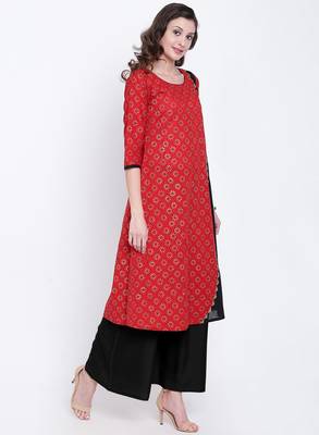 Red printed cotton kurtas-and-kurtis 4