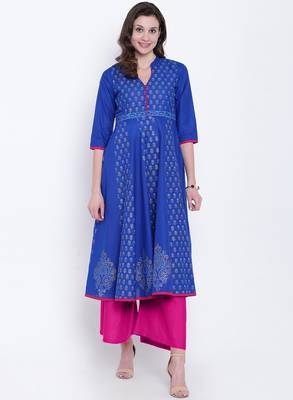 Blue printed cotton kurtas-and-kurtis 1