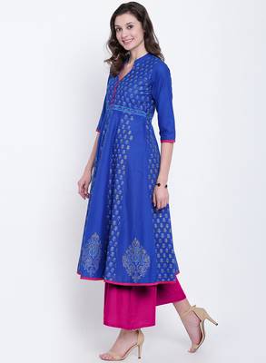 Blue printed cotton kurtas-and-kurtis 2